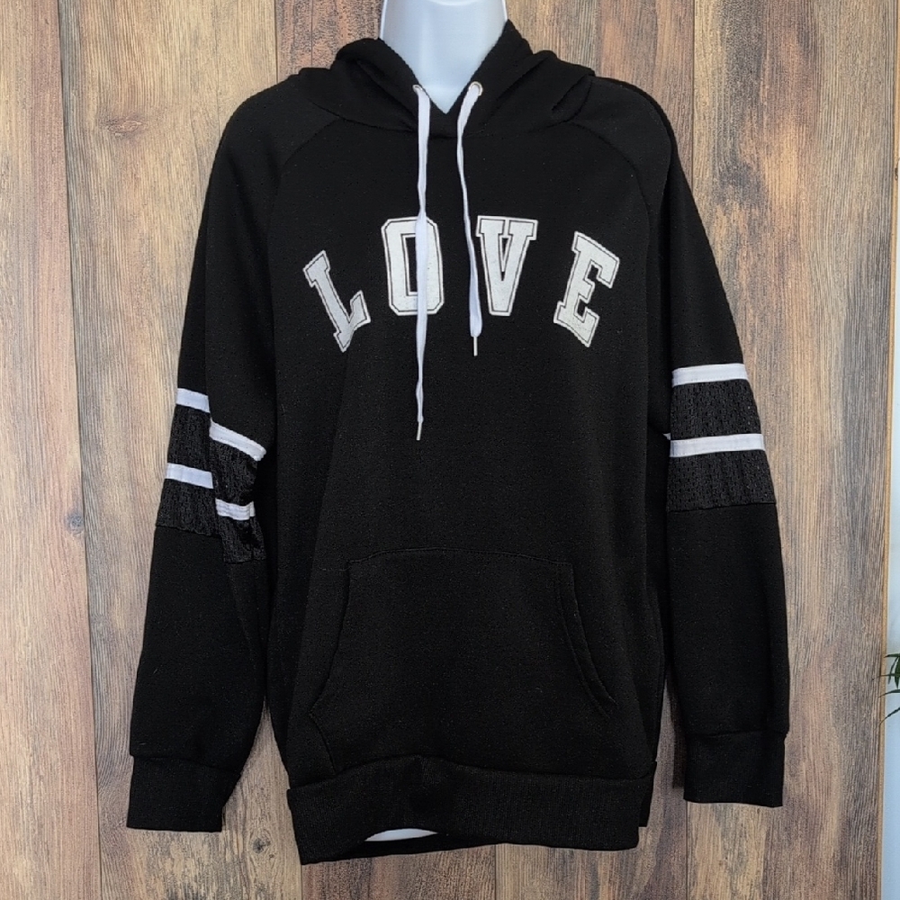 Bobbie Brooks Black/White LOVE Mesh Sleeve Sweatshirt 1X